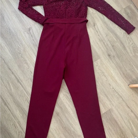 SHEIN Off Shoulder Lace Bodice Black Jumpsuit Size S 8 Burgundy - Picture 4 of 5